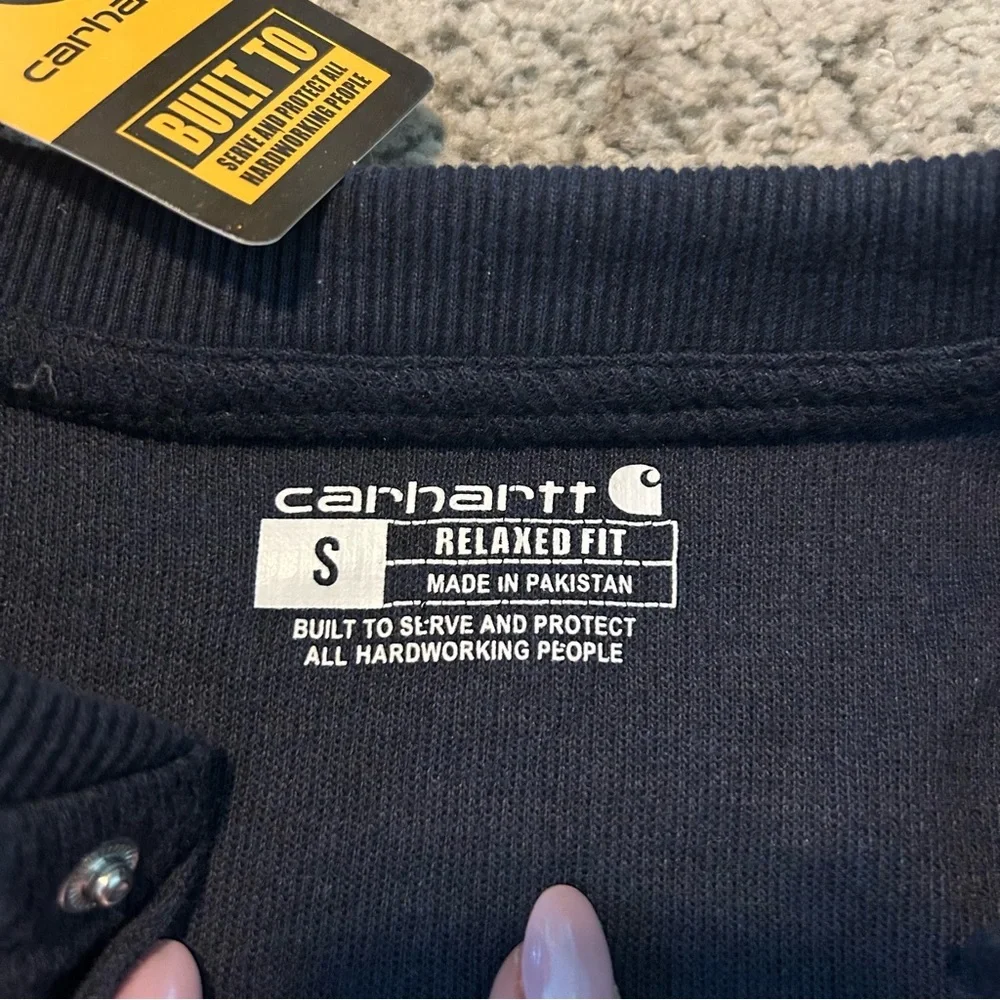 NWT Carhartt Navy Blue Relaxed Fit Snap Collar Long Sleeve Top Size Small